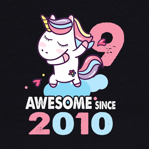 9 Years Old 9th Birthday Unicorn Dabbing Shirt Girl Party by Simpsonfft